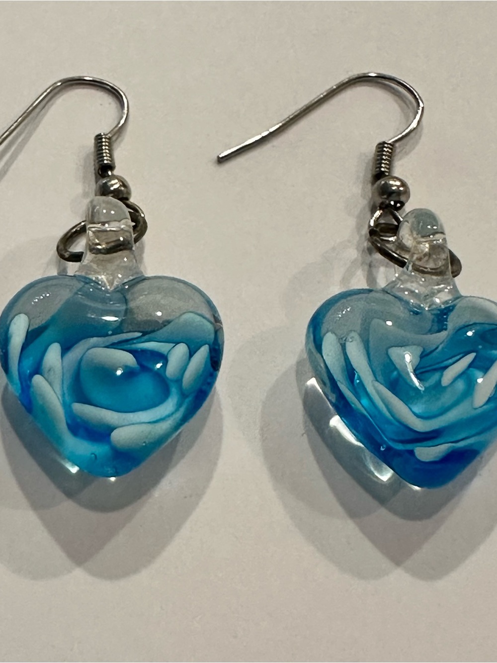 Blue Heart Glass Drop Earrings - Unbranded new 1.5” long
